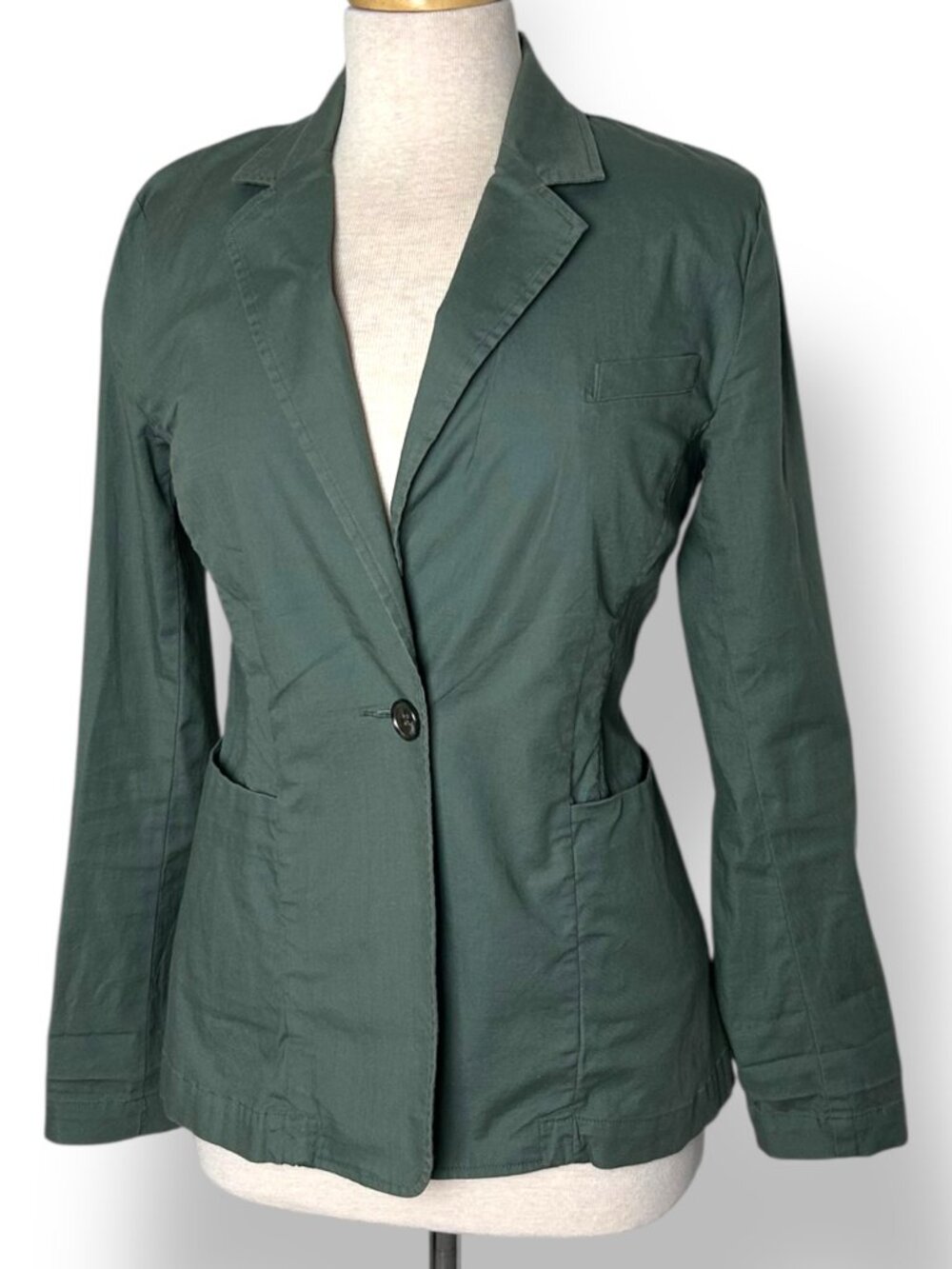 CAbi Womens Utility Blazer Jacket Olive Army Green Cotton Stretch Sz XS